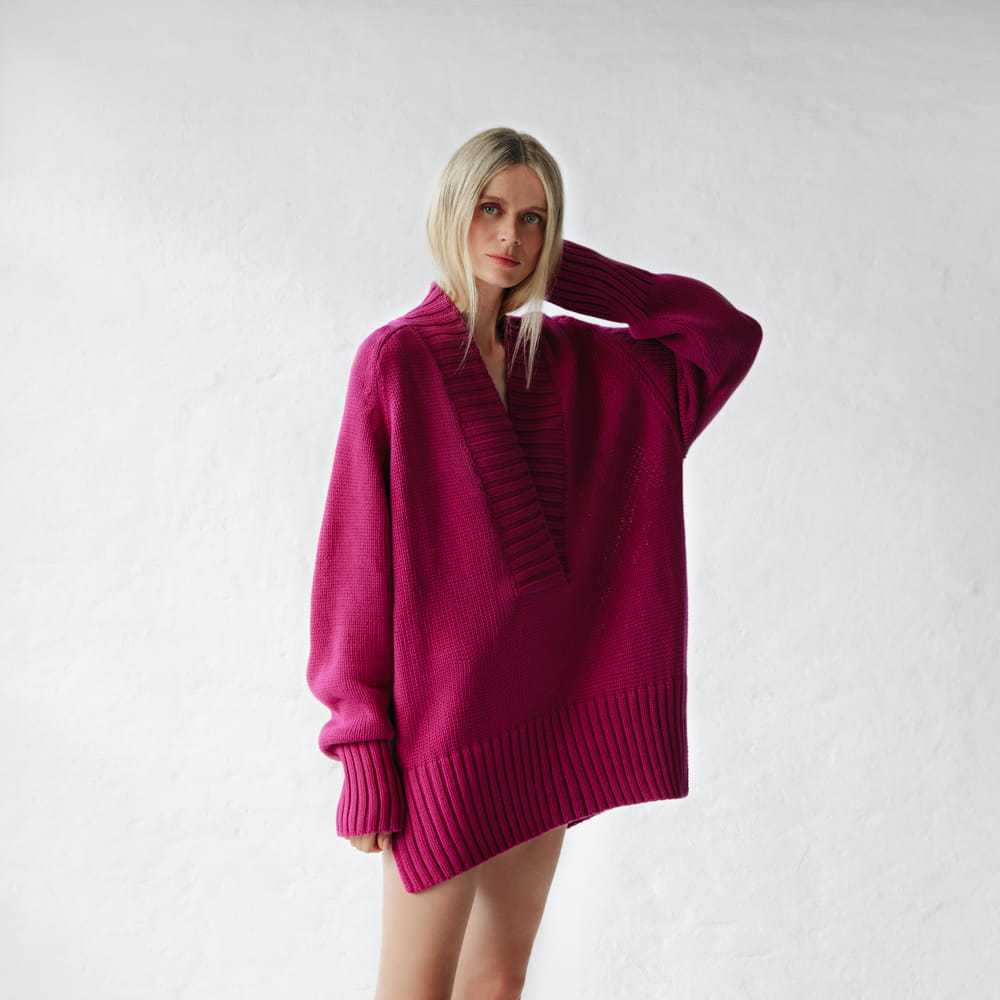 V Neck Sweater | Fuchsia