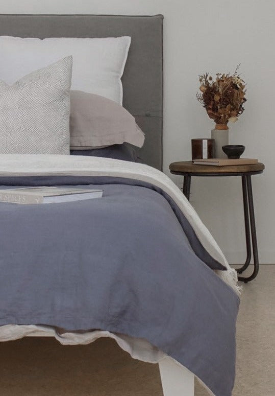 Reversible Linen Duvet Cover | Steel Blue & Soft Taupe