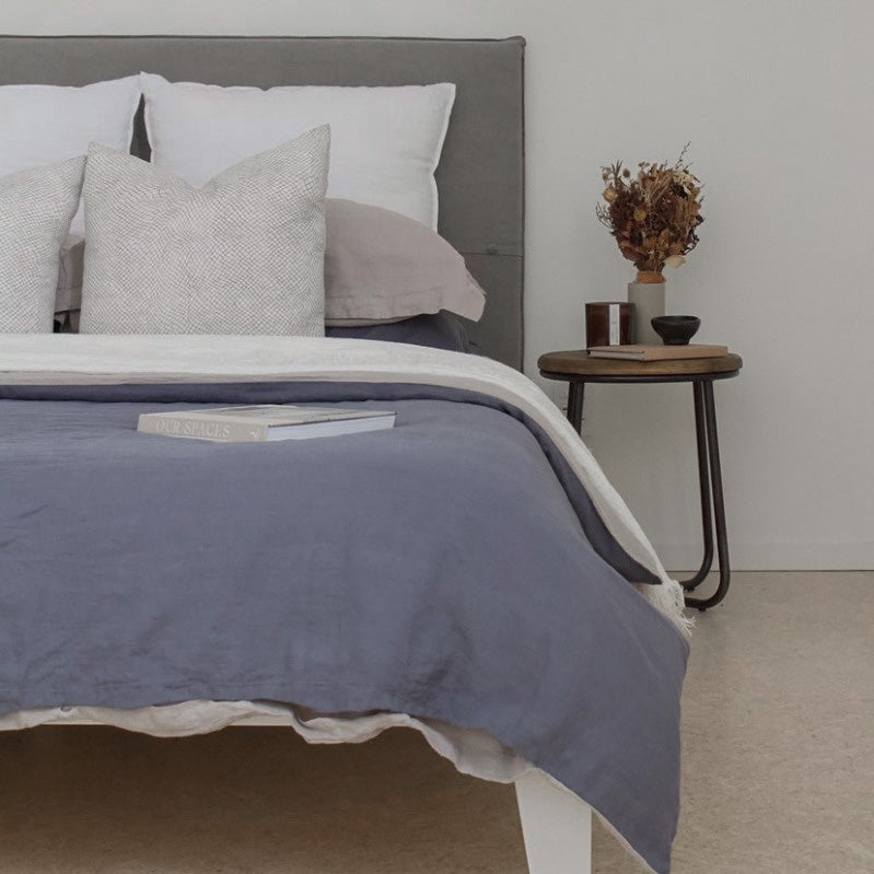 Reversible Linen Duvet Cover | Steel Blue & Soft Taupe