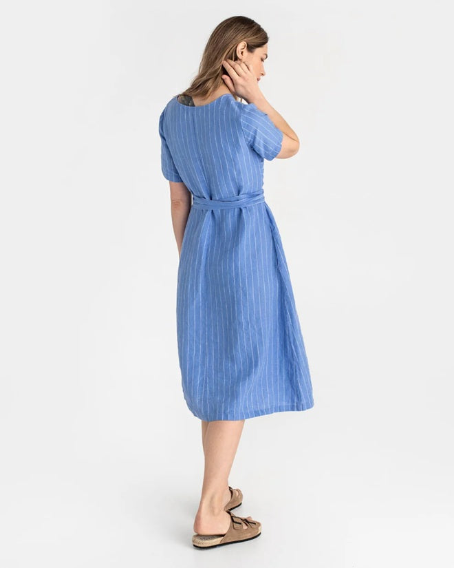 Manila Linen Dress in Blue Stripes