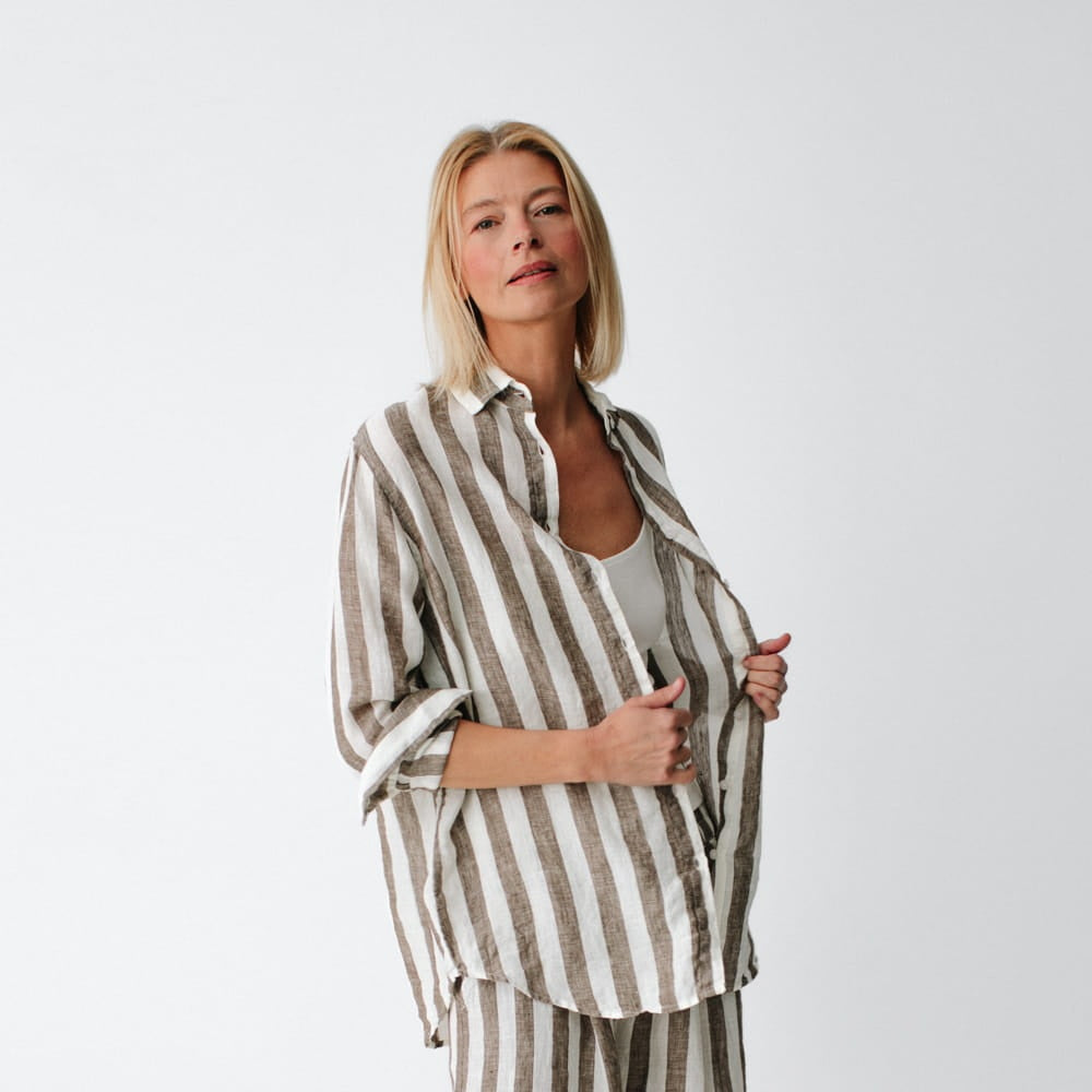 Linen Shirt | Wide Brown Stripes