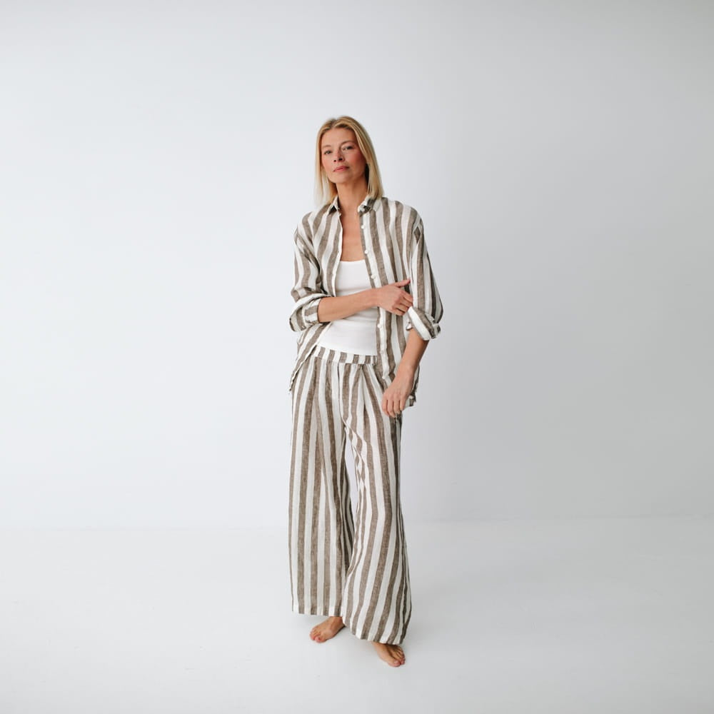Linen Shirt | Wide Brown Stripes