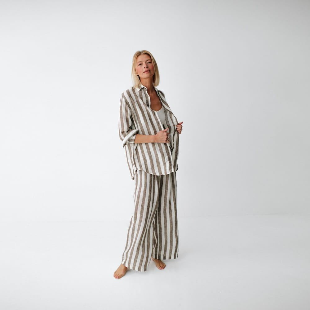 Linen Shirt | Wide Brown Stripes