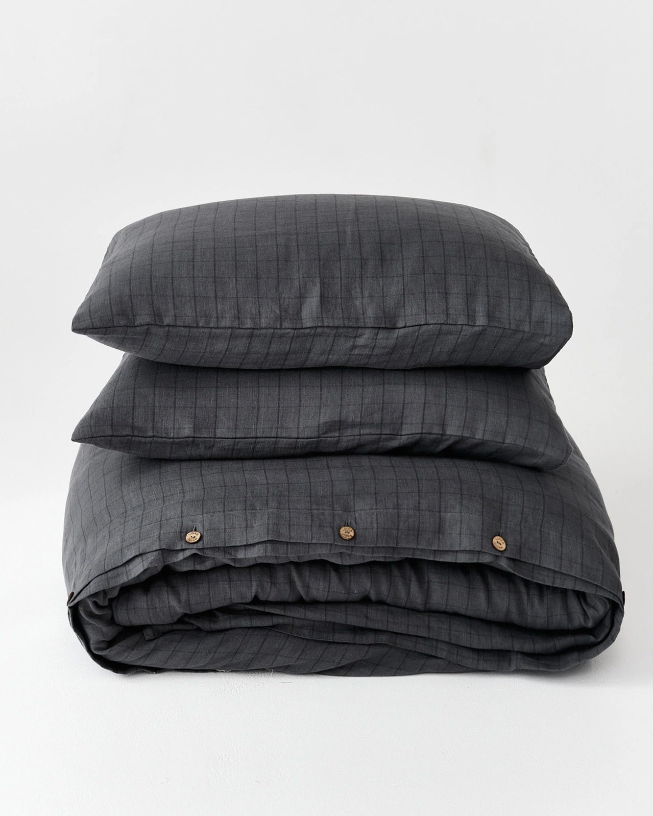 Charcoal Grid Linen Duvet Cover Set | European Oeko-Tex® certified