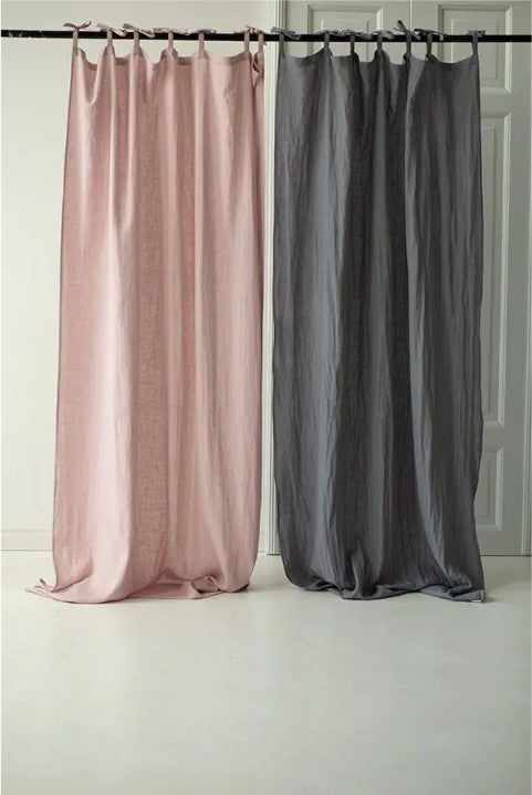 Natural Linen Stonewashed Curtains | Dusky Pink
