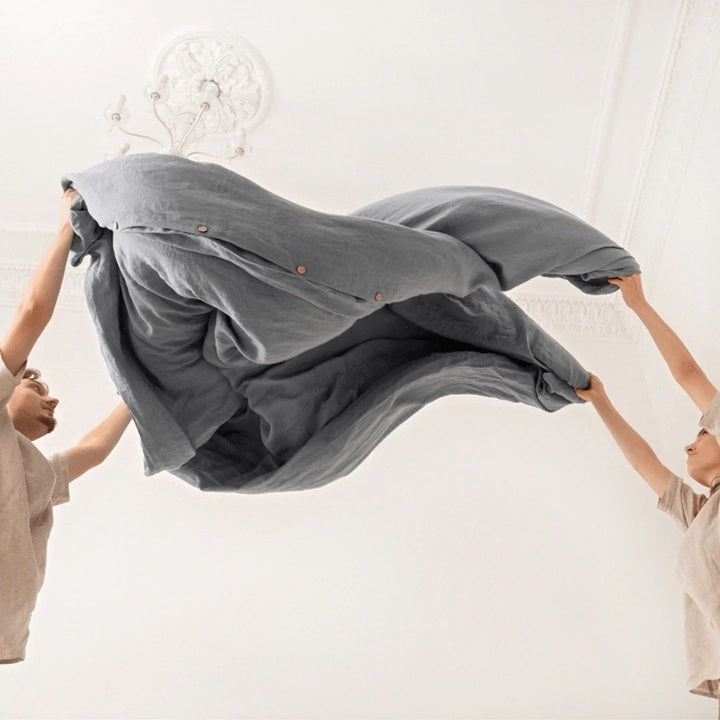 Linen Fitted Sheet - Fog Blue