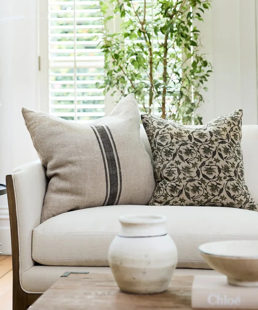 French Stripe Heavy Linen Cushion – Natural