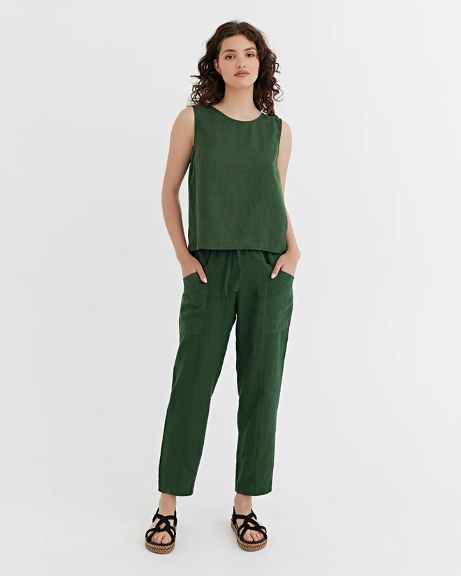 Sardinia Linen Top – Deep Green