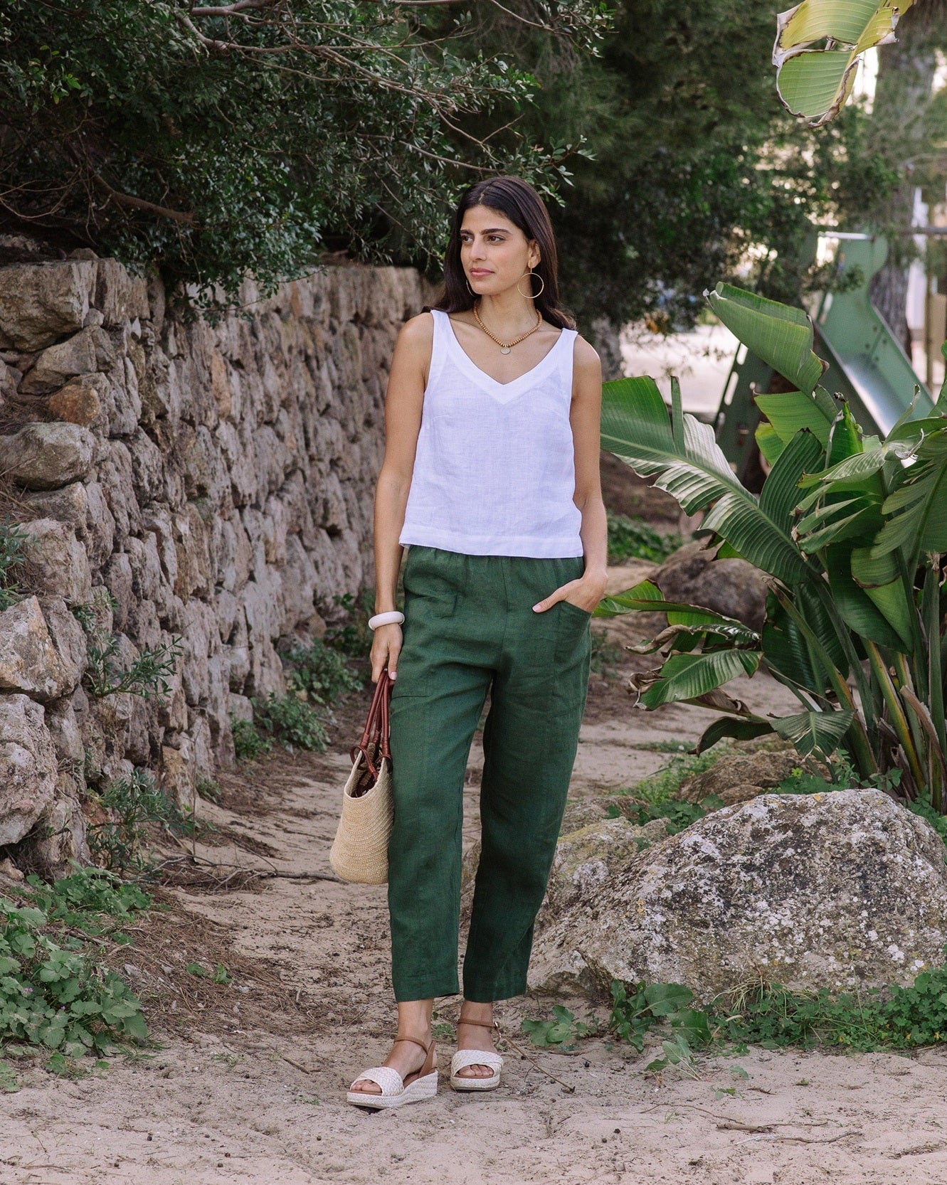 Sardinia Drawstring Linen Pants – Deep Green