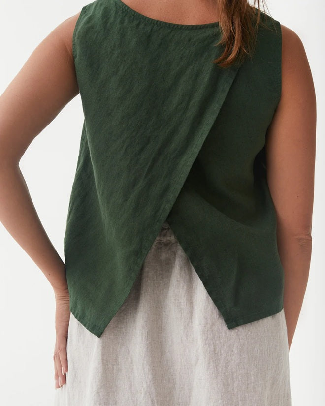 Sardinia Linen Top – Deep Green