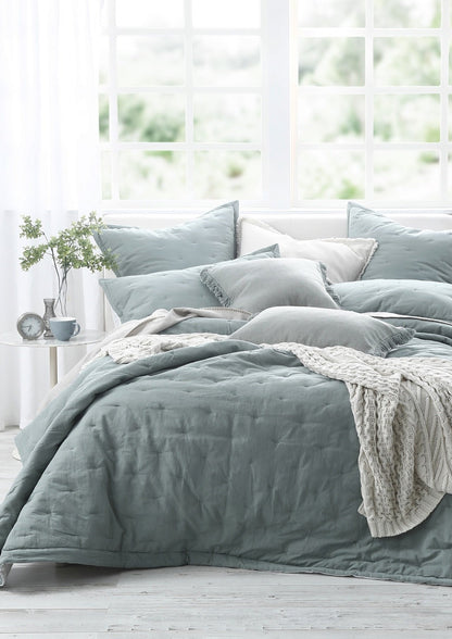 Quilted Linen Euro Pillowcases | Seagrass