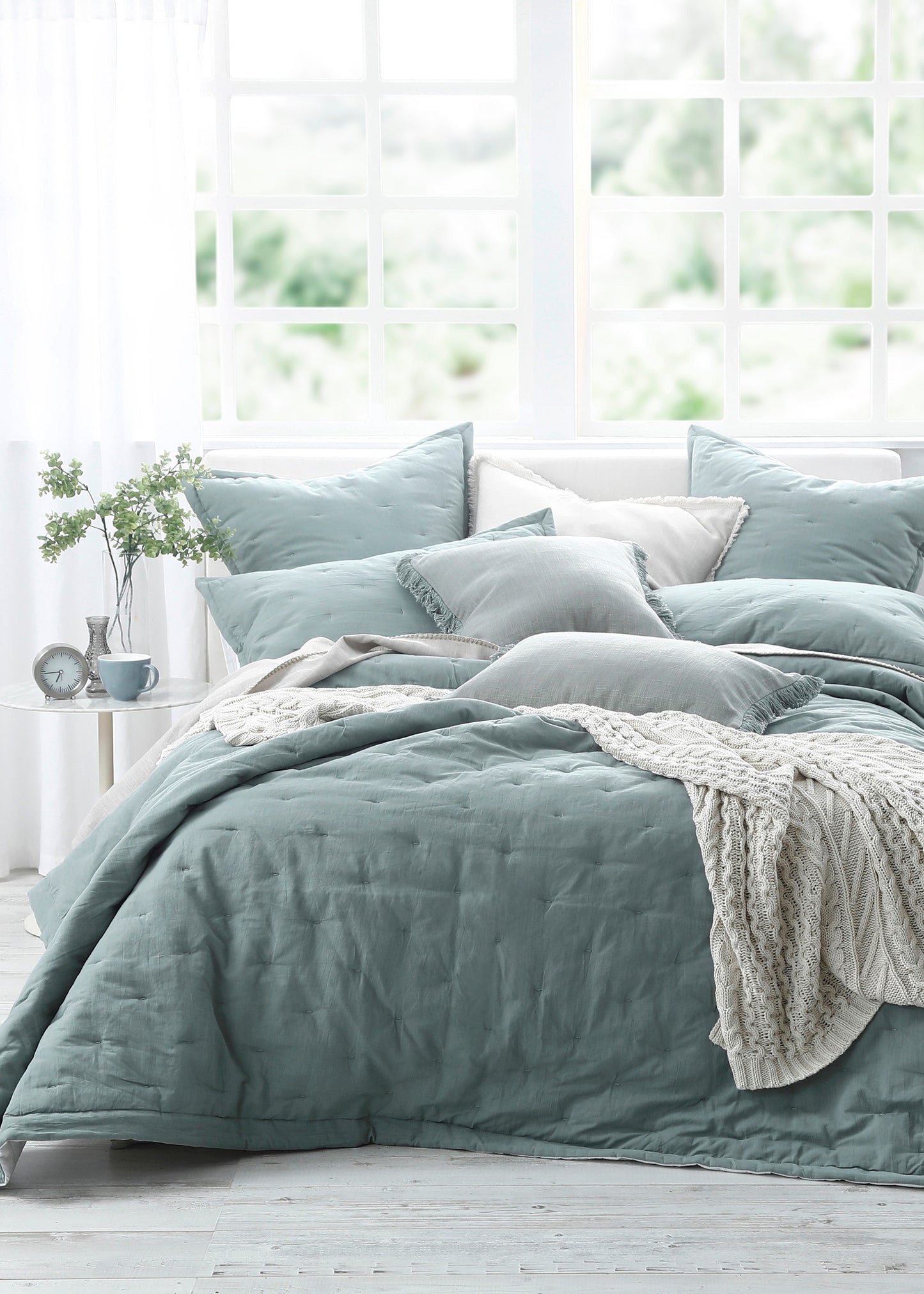 Quilted Linen Euro Pillowcases | Seagrass