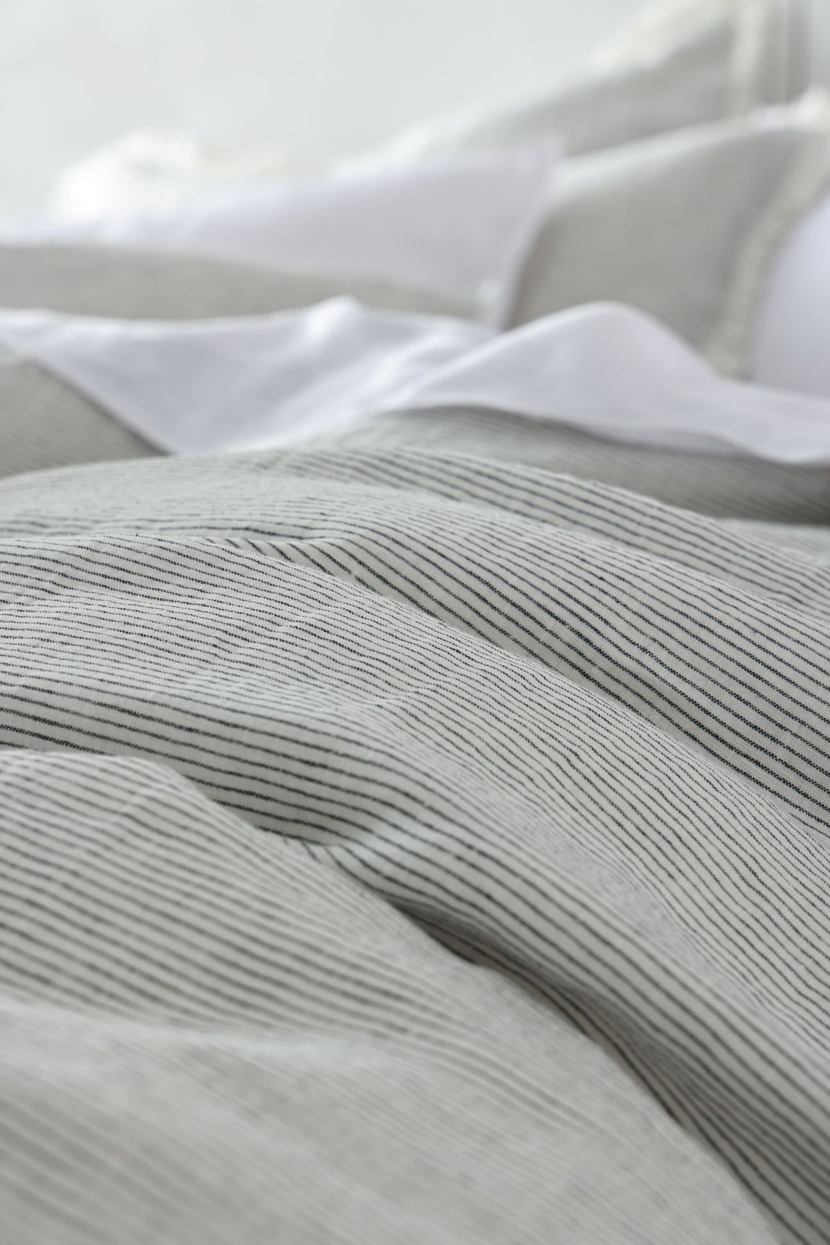 Linen Duvet Cover - Black and White Pinstripe