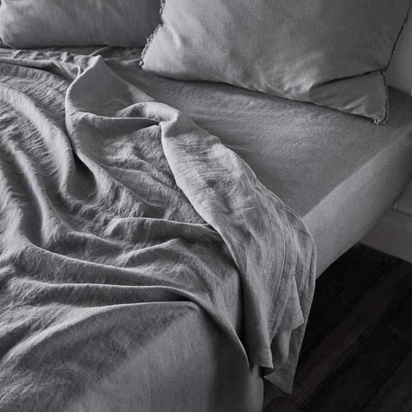 Slate French Linen Flat Sheet - Queen