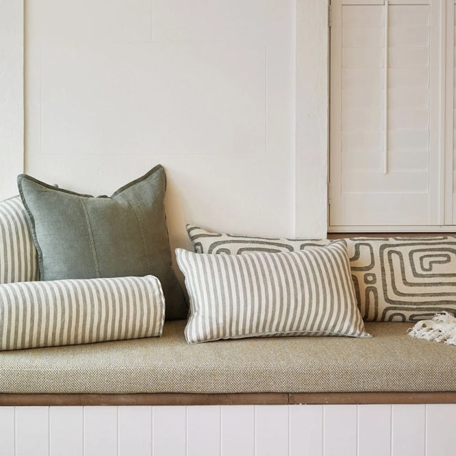 Linen Bolster Cushion — Pistachio Stripe