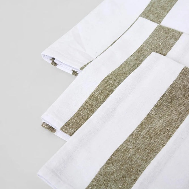 Olive Stripe Linen Tea Towel