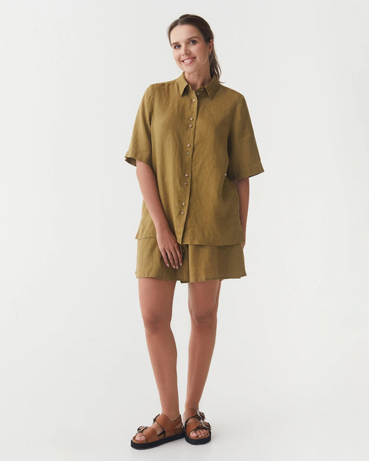 Linen LOIRE in Khaki green