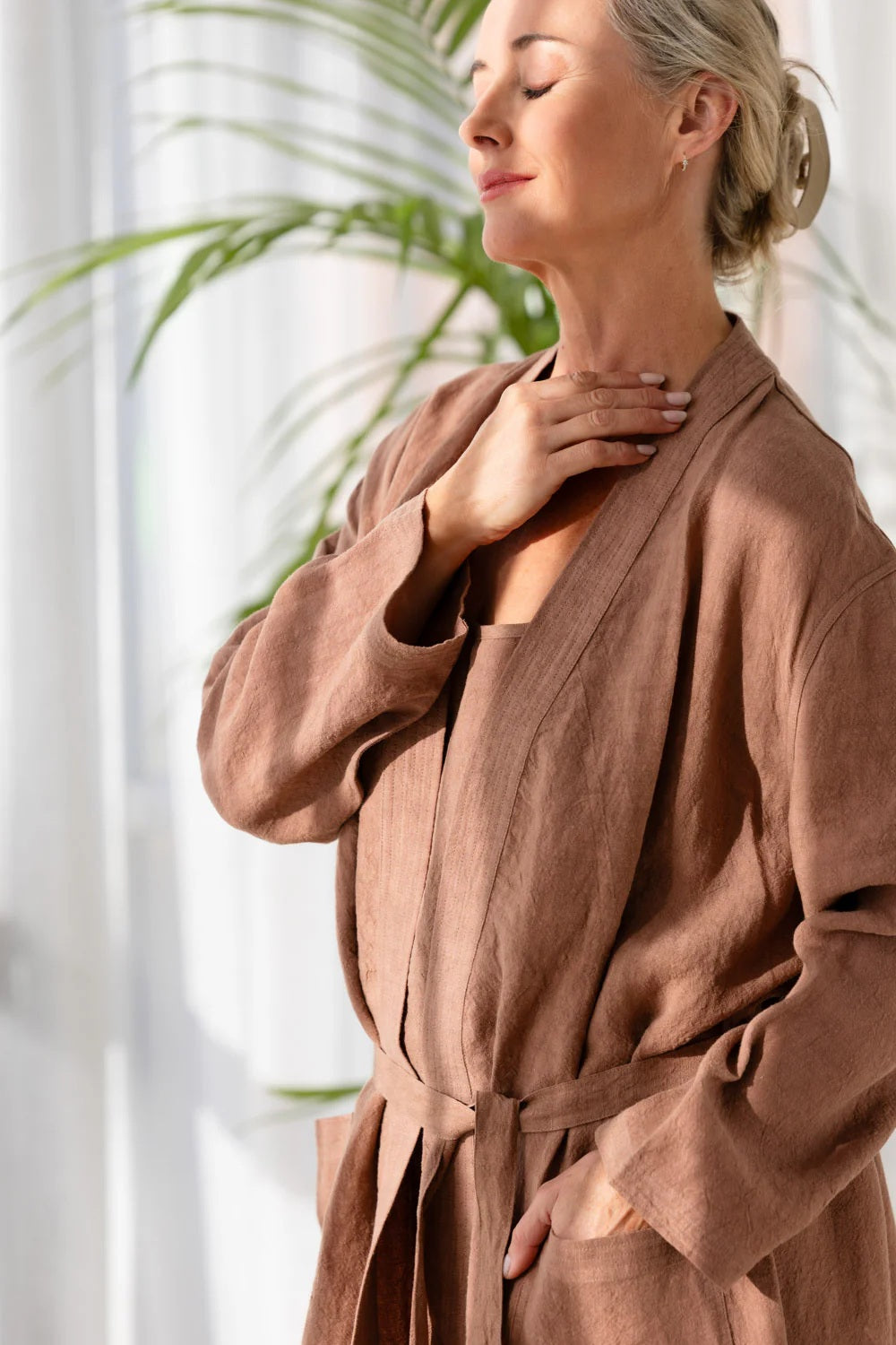 Linen Bathrobe - Clay