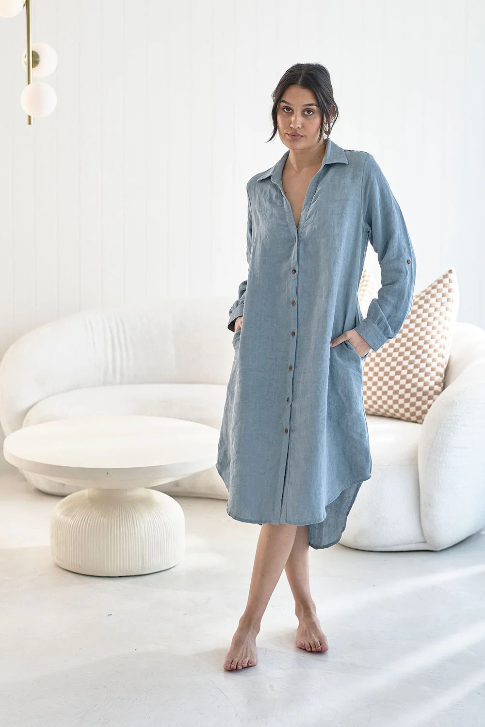 Linen shirt dress | Blue