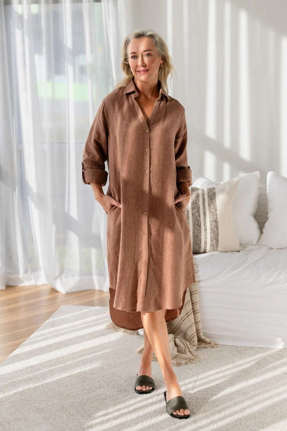 Linen shirt dress | Clay