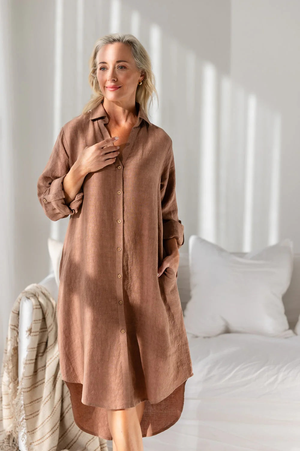 Linen shirt dress | Clay