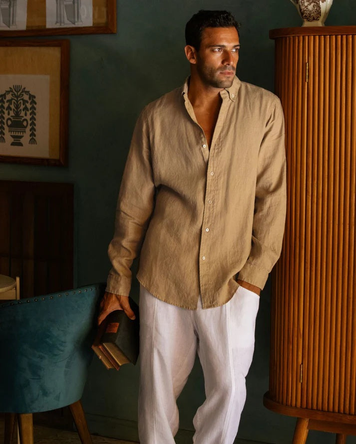 Mens Classic Linen shirt - Wheat