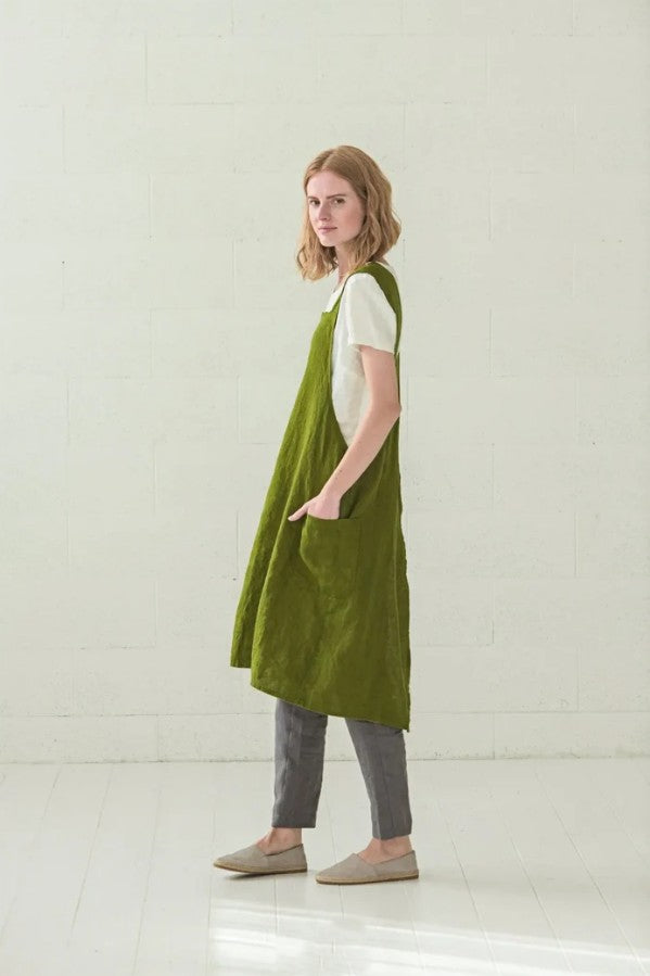 Japanese Style Linen Apron - Moss