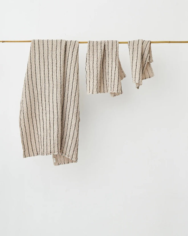 Waffle Bath Towels – Natural Stripe