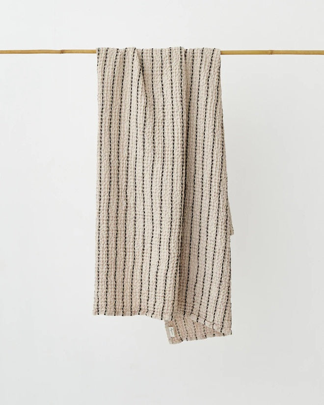 Waffle Bath Towels – Natural Stripe