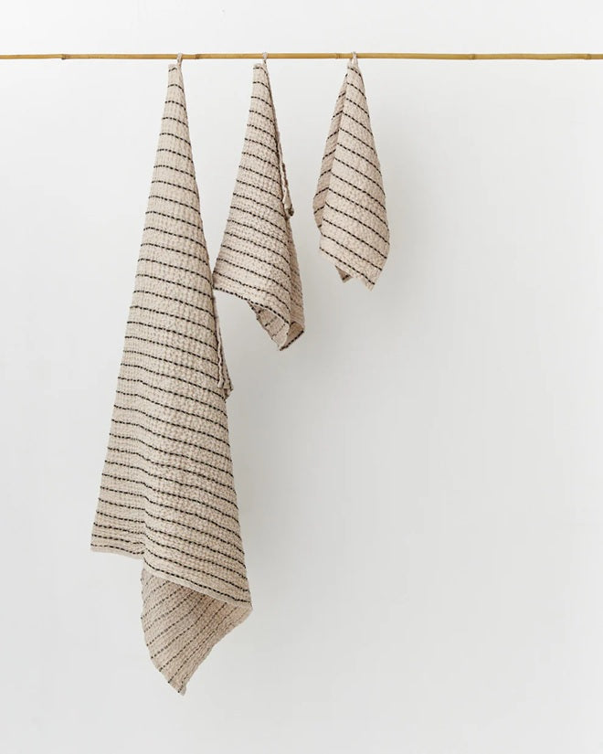 Waffle Bath Towels – Natural Stripe