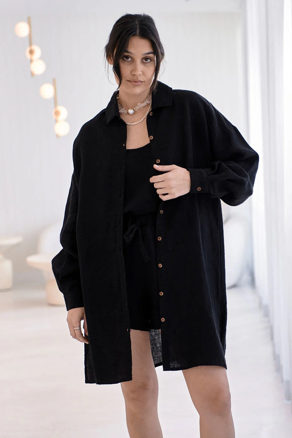 Linen Shift Dress | Black