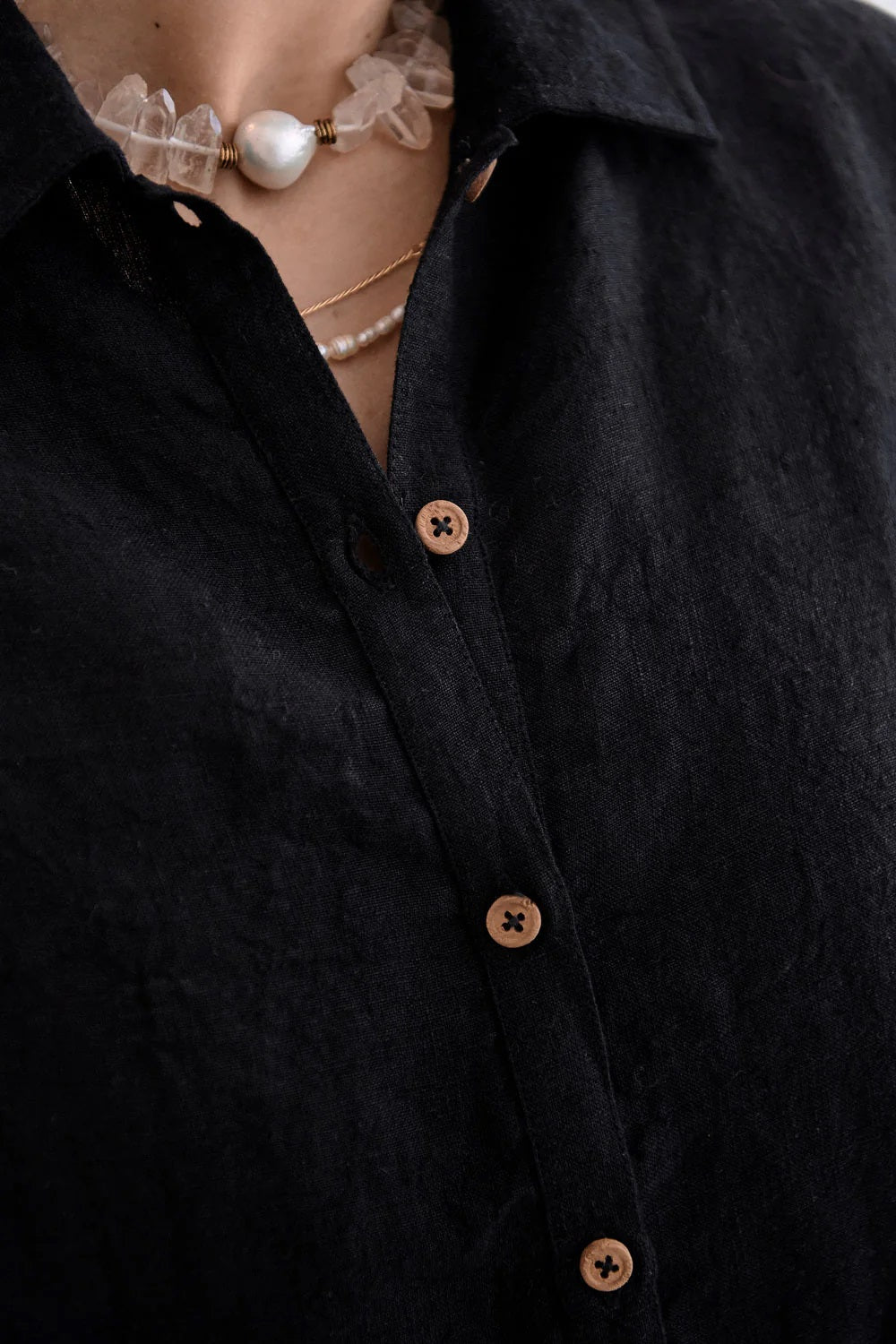 Linen Shift Dress | Black