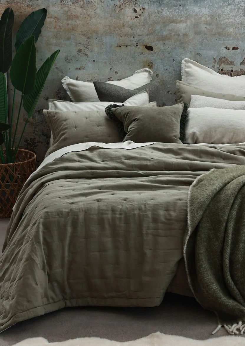 Linen Bedspread |  Olive