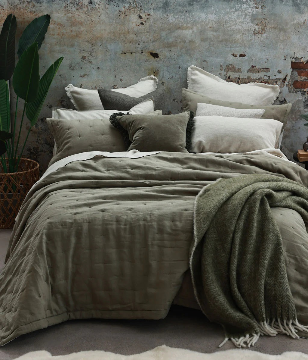 Linen Bedspread |  Olive