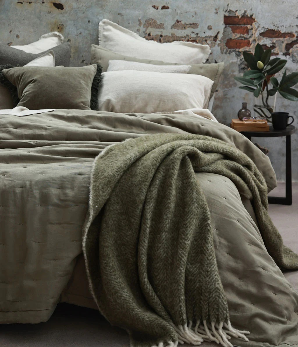 Linen Bedspread |  Olive