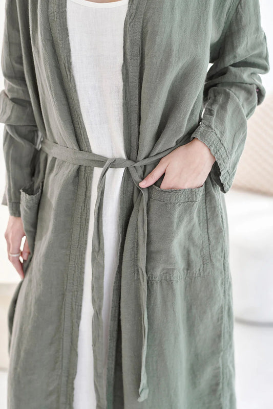 Linen Robe | Olive
