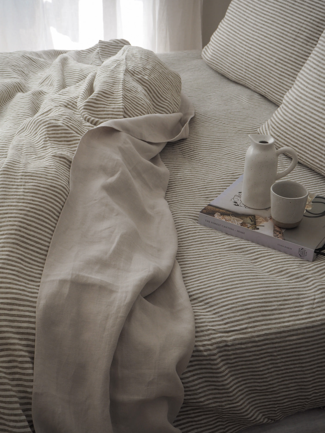 Linen Flat Sheet | Olive Stripe