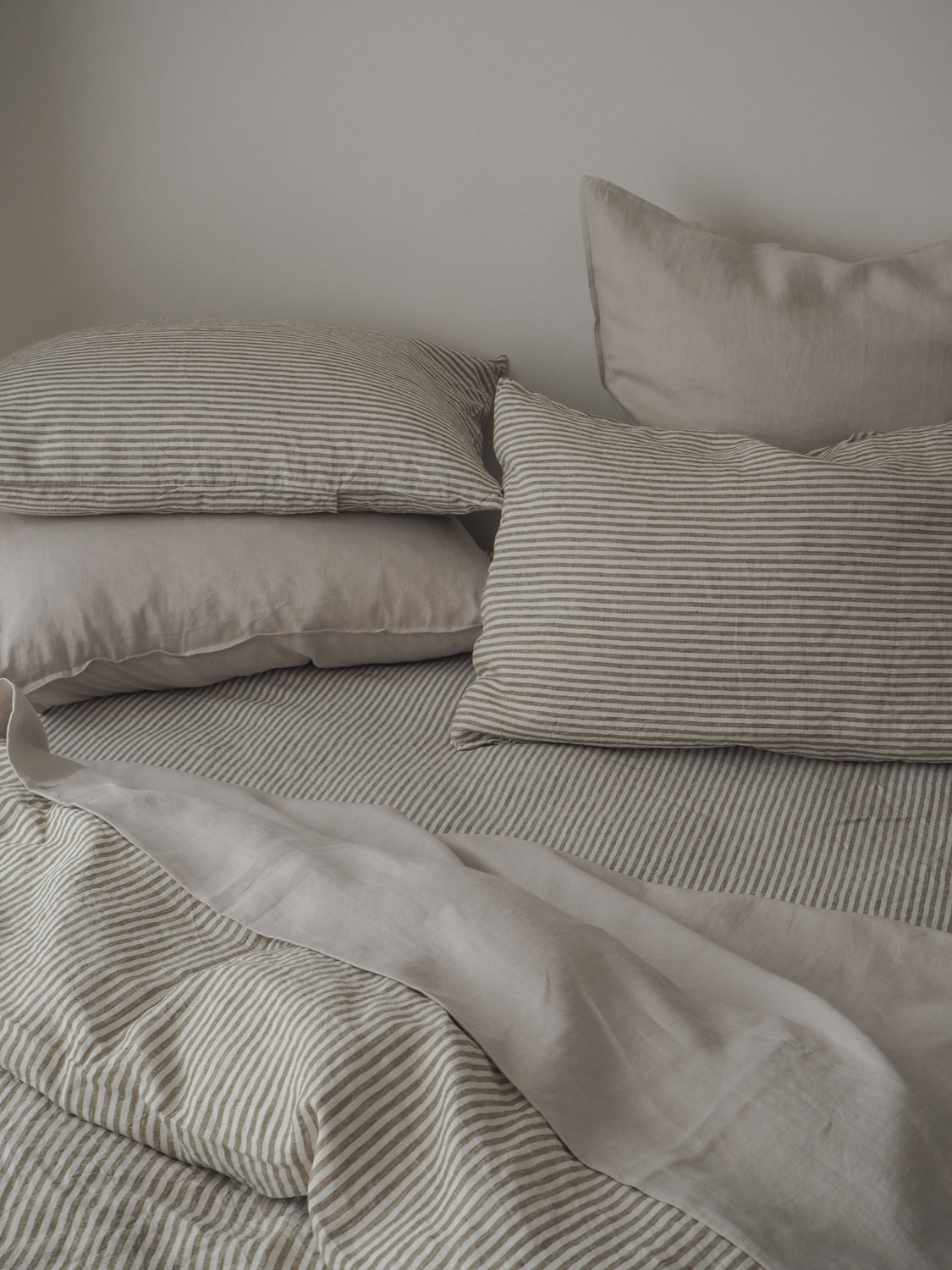 Linen Duvet Cover Set | Olive Stripe