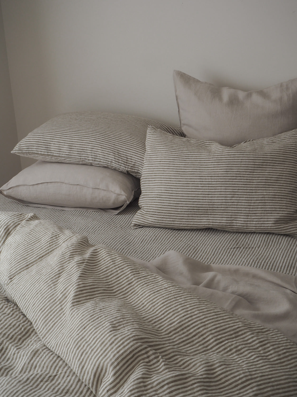 Linen Fitted Sheet | Olive Stripe