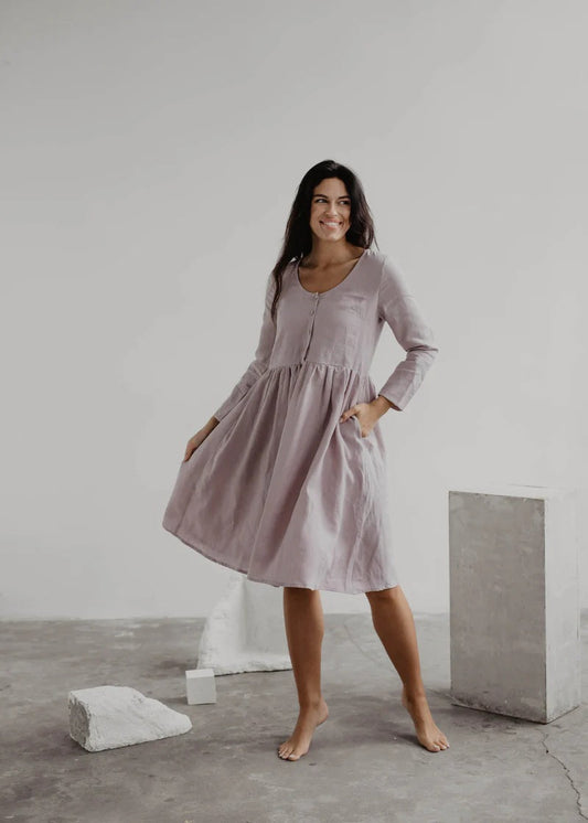 Oversized Linen Dress - Dusky Rose
