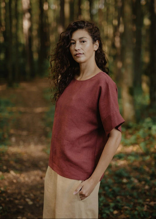 Porto Oversized Linen Top | Terracotta