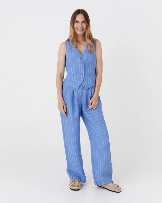 Rome Linen Pants in Blue Stripes