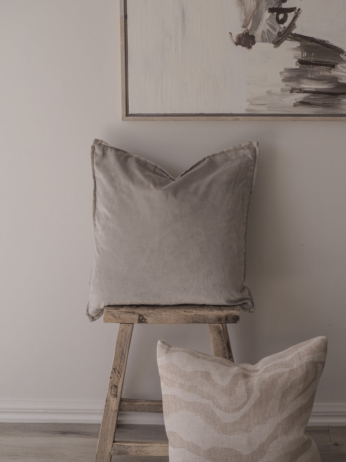 Velvet Cushion with Linen Border | Sage