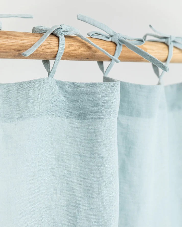 Natural Linen Stonewashed Curtains | Sky Blue
