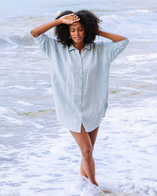 Oversized Linen Shirt - Dusty Blue