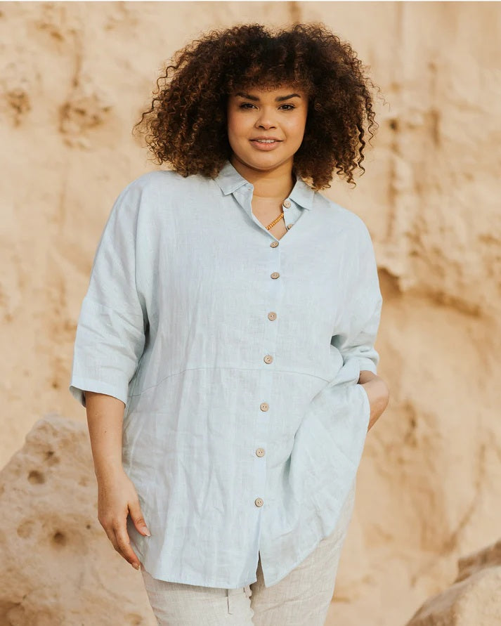 Oversized Linen Shirt - Dusty Blue