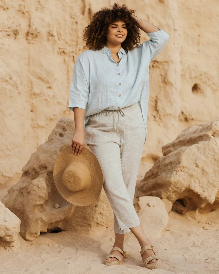 Oversized Linen Shirt - Dusty Blue