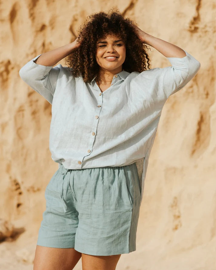 Oversized Linen Shirt - Dusty Blue