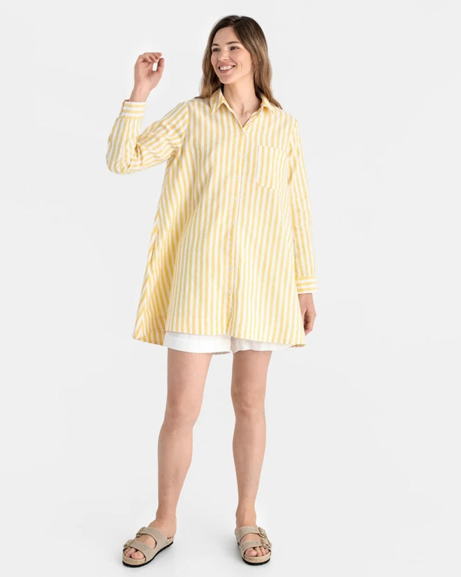 Wanaka Oversized Linen Shirt - Yellow Stripe