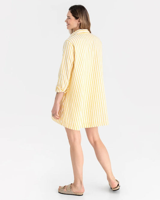 Wanaka Oversized Linen Shirt - Yellow Stripe